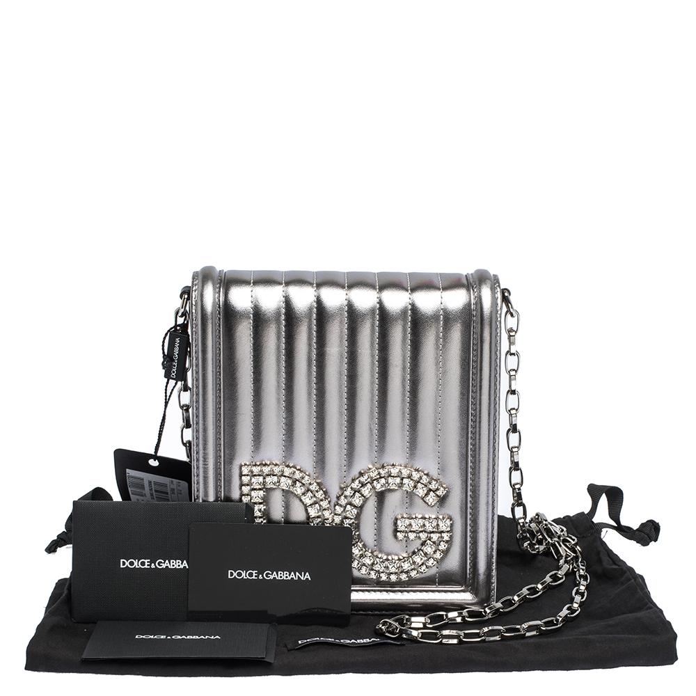 Dolce & Gabbana Silver Quilted Leather DG Girls Shoulder Bag 2