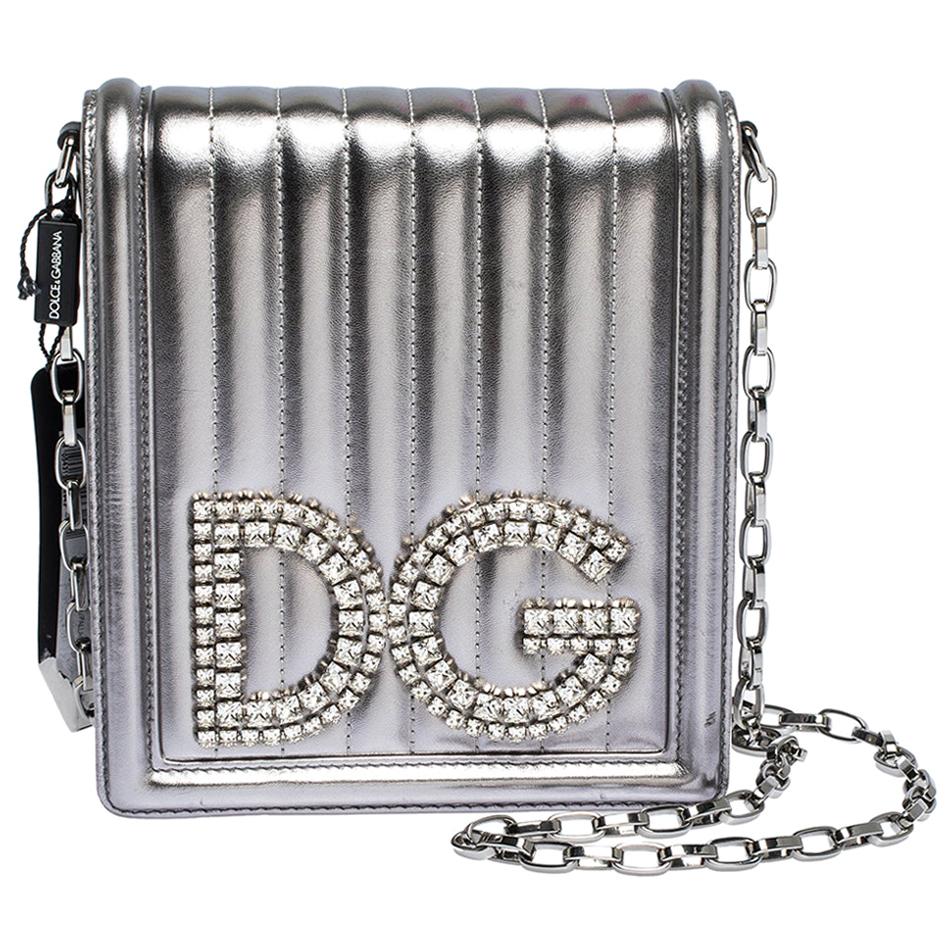 Dolce & Gabbana Silver Quilted Leather DG Girls Shoulder Bag