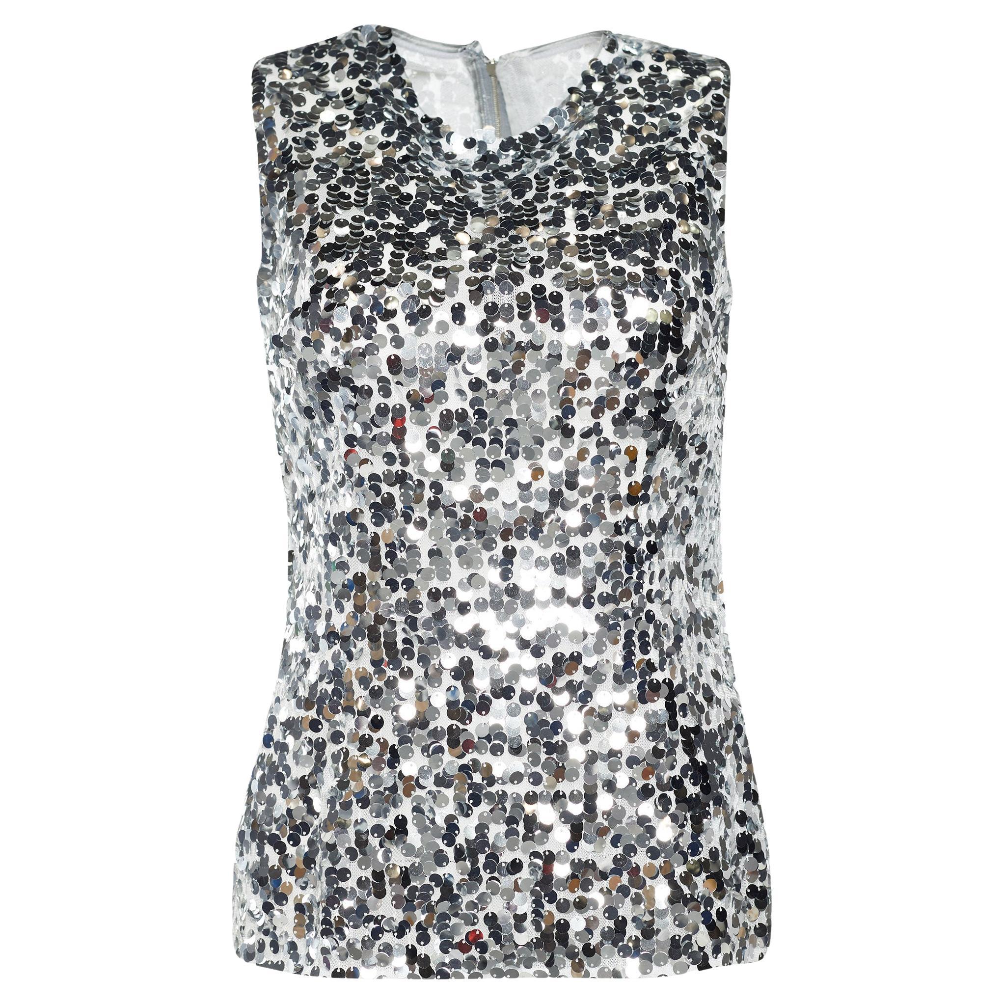 Dolce and Gabbana Charcoal and Silver Striped Long Sleeve Top For Sale