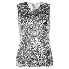 Dolce & Gabbana Silver Sequined Mesh Sleeveless Top S
