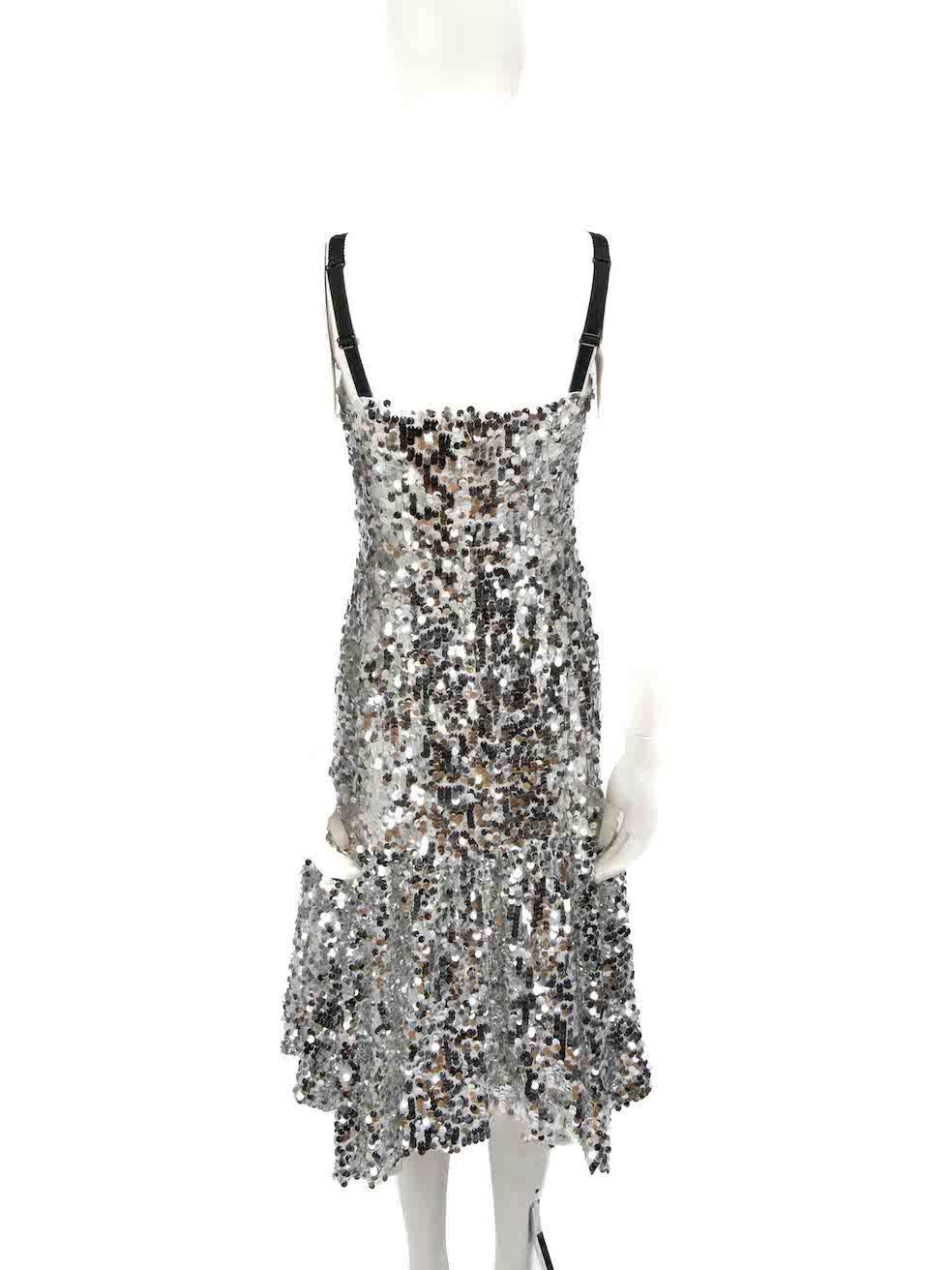 Dolce & Gabbana Silver Sequinned Midi Dress Size M In Excellent Condition For Sale In London, GB