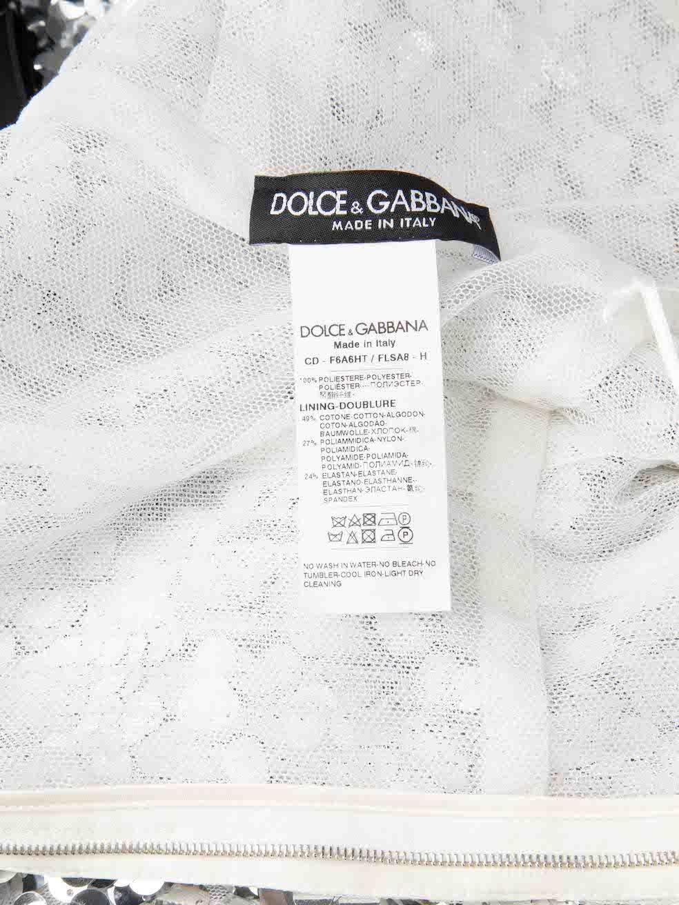 Women's Dolce & Gabbana Silver Sequinned Midi Dress Size M For Sale