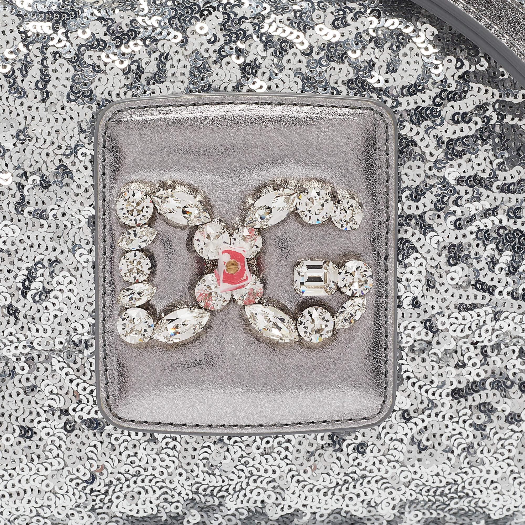 Donna Dolce & Gabbana Borsa a tracolla DG Millennials in pelle e paillettes argento in vendita