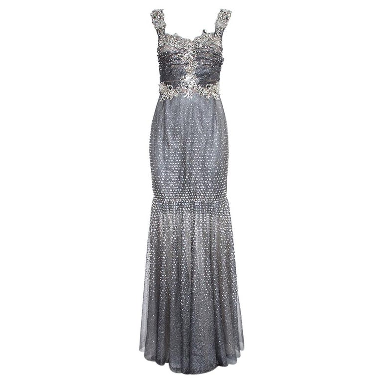 Dolce & Gabbana Violet Embellished Sheath Mermaid Gown Dress