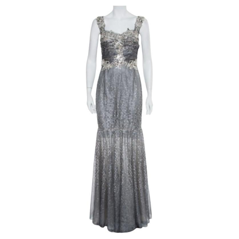 Dolce & Gabbana Silver Tulle Crystal Embellished Mermaid Evening Gown M For Sale