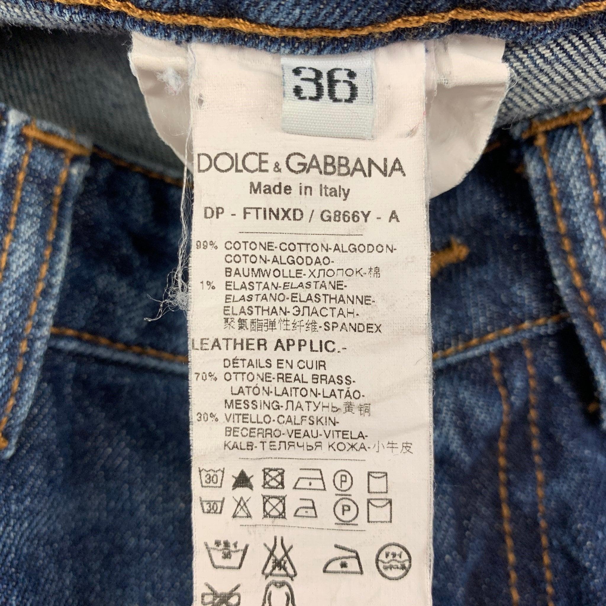 Women's DOLCE & GABBANA Size 0 Blue Cotton Contrast Stitch Straight Jeans For Sale
