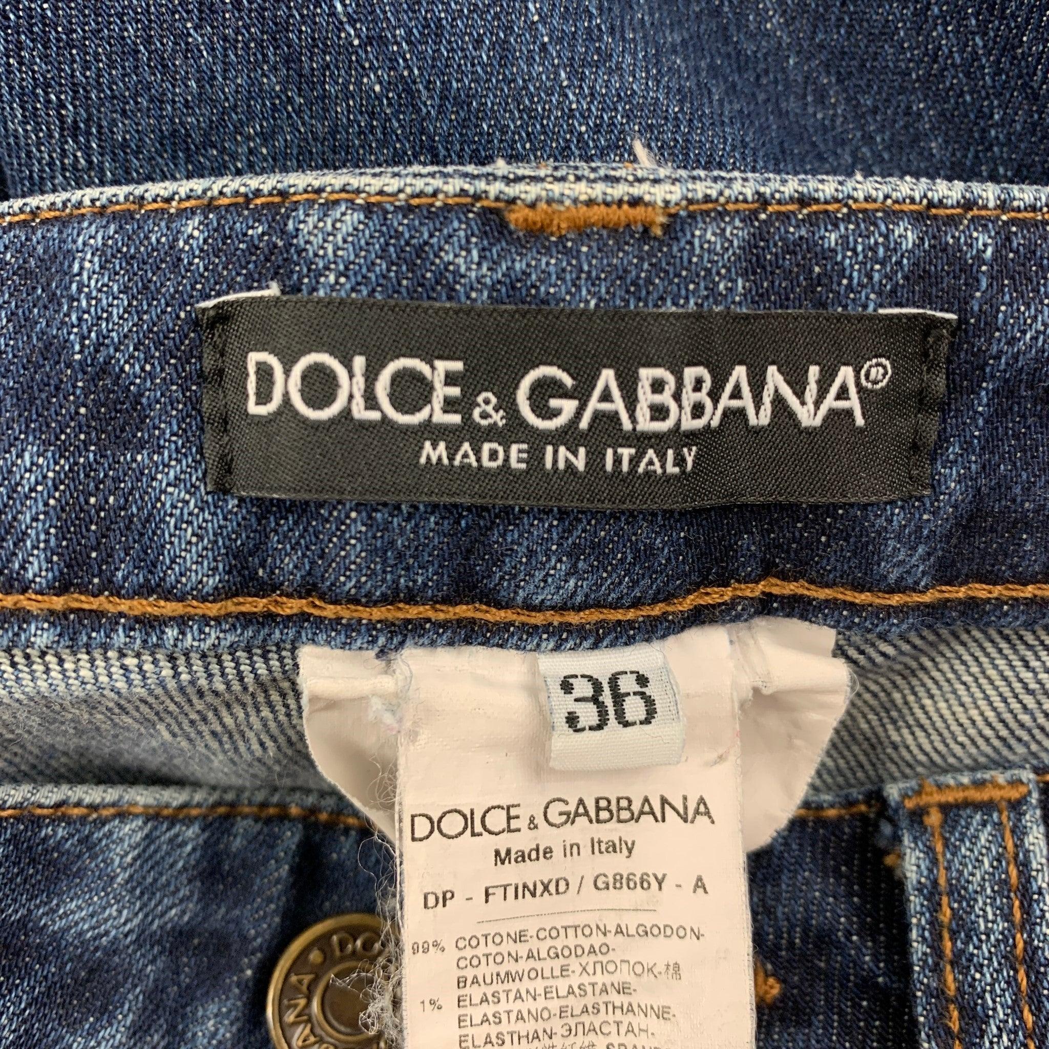 DOLCE & GABBANA Size 0 Blue Cotton Contrast Stitch Straight Jeans For Sale 1