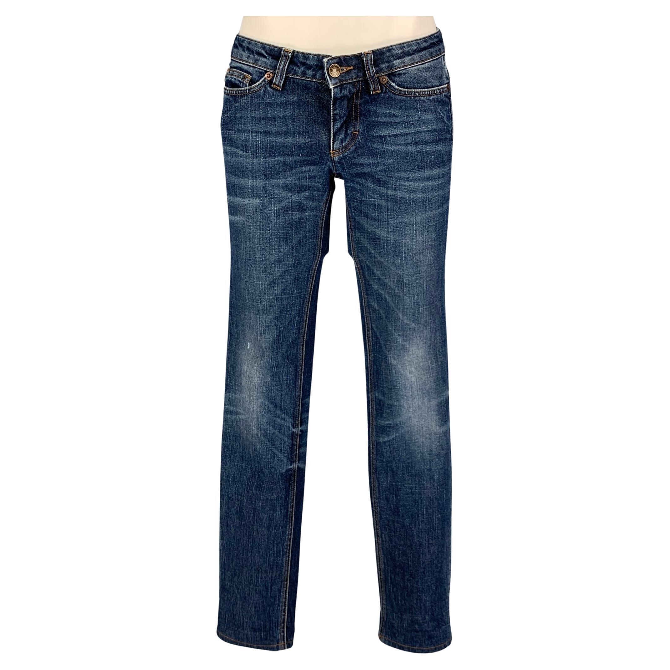 JOHN GALLIANO Size 30 Charcoal Blue Logo Print Jeans For Sale at 1stDibs