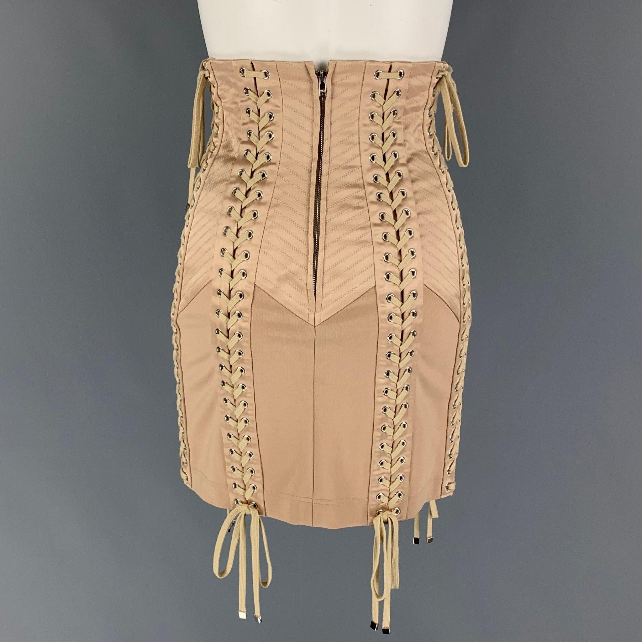 DOLCE & GABBANA Size 0 Nude Acetate Blend Fitted Mini Skirt In Good Condition In San Francisco, CA