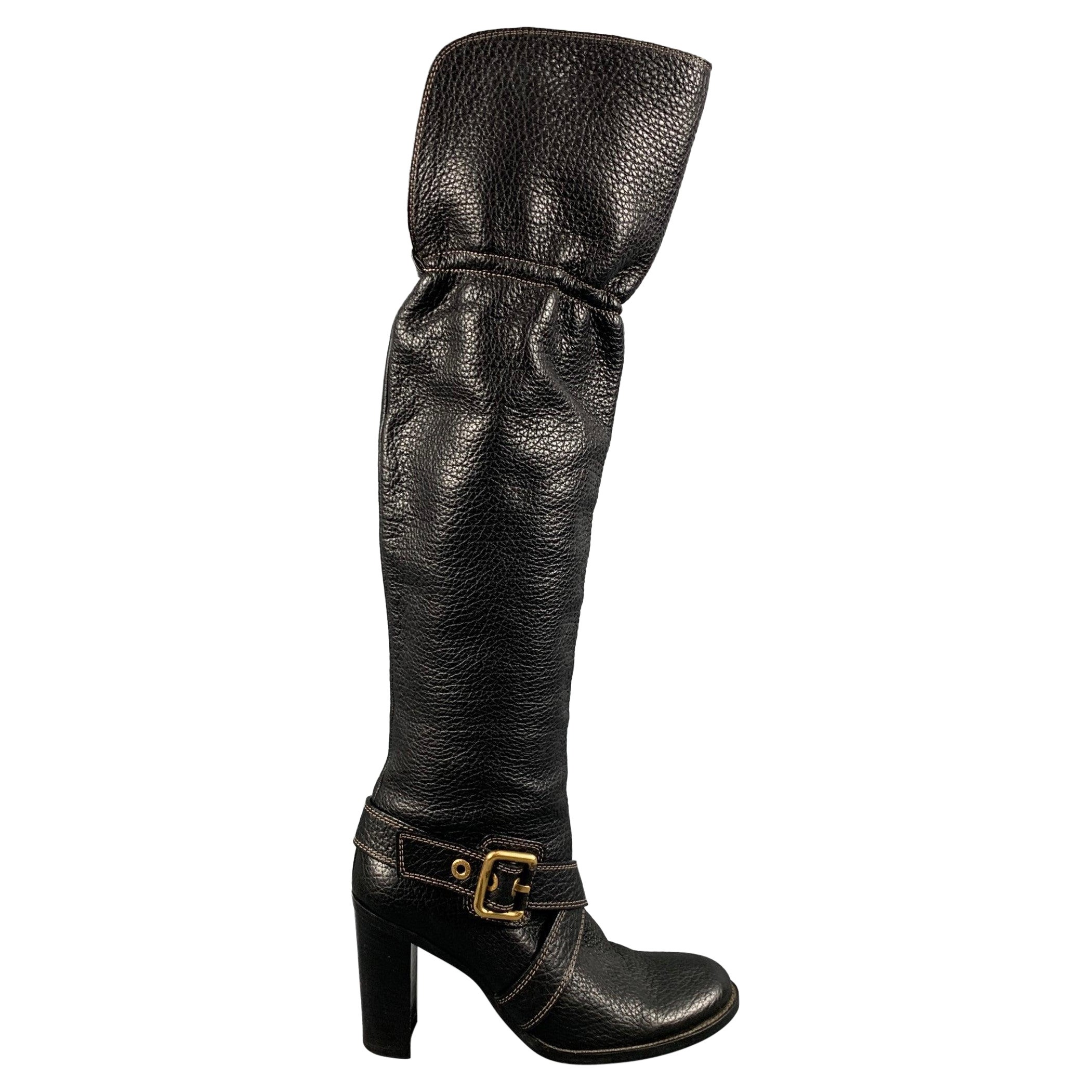 Dolce & Gabbana Taille 10 Bottes à lanières en cuir noir et grain de galet