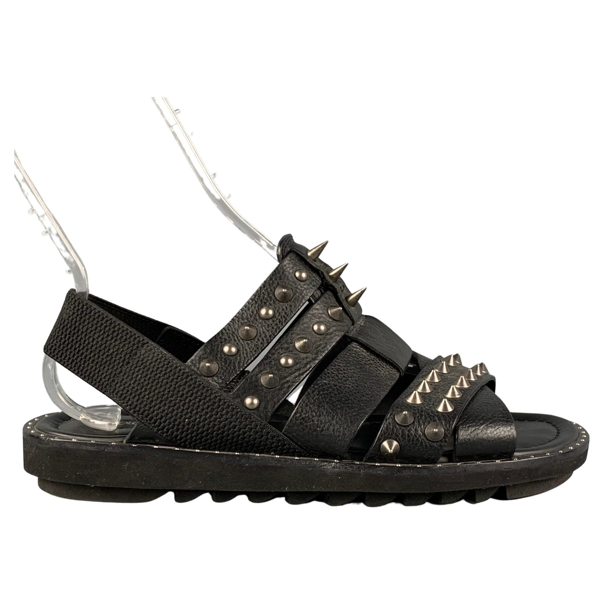 DOLCE and GABBANA Size 10 Black Studded Leather Sandals For Sale at 1stDibs