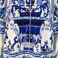 DOLCE & GABBANA Size 10 Blue White Silk Blend Long Sleeve Mini Dress