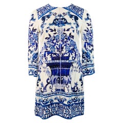 DOLCE & GABBANA Size 10 Blue White Silk Blend Long Sleeve Mini Dress