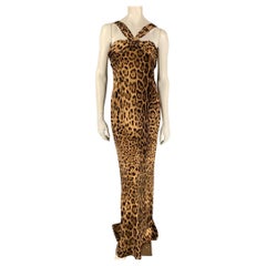 DOLCE & GABBANA Size 10 Brown & Beige Animal Print Satin Column Long Gown