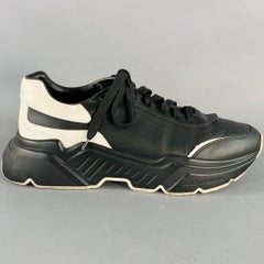 DOLCE & GABBANA Size 10 Daymaster Black White Color Block Leather Chunky Sole Sneakers
