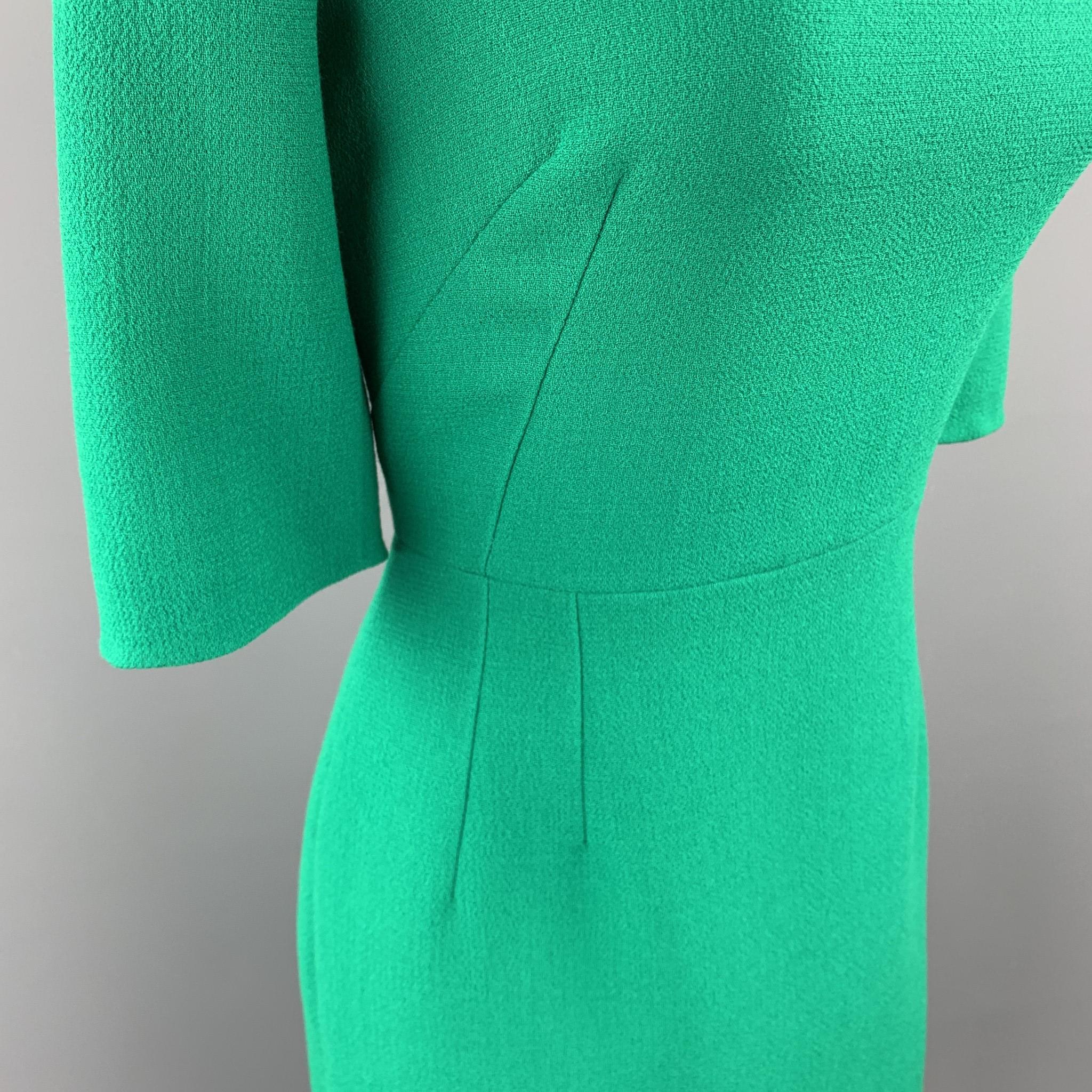 DOLCE & GABBANA Size 10 Green Wool Crepe Three Quarter Sleeve Shift Dress In Excellent Condition In San Francisco, CA