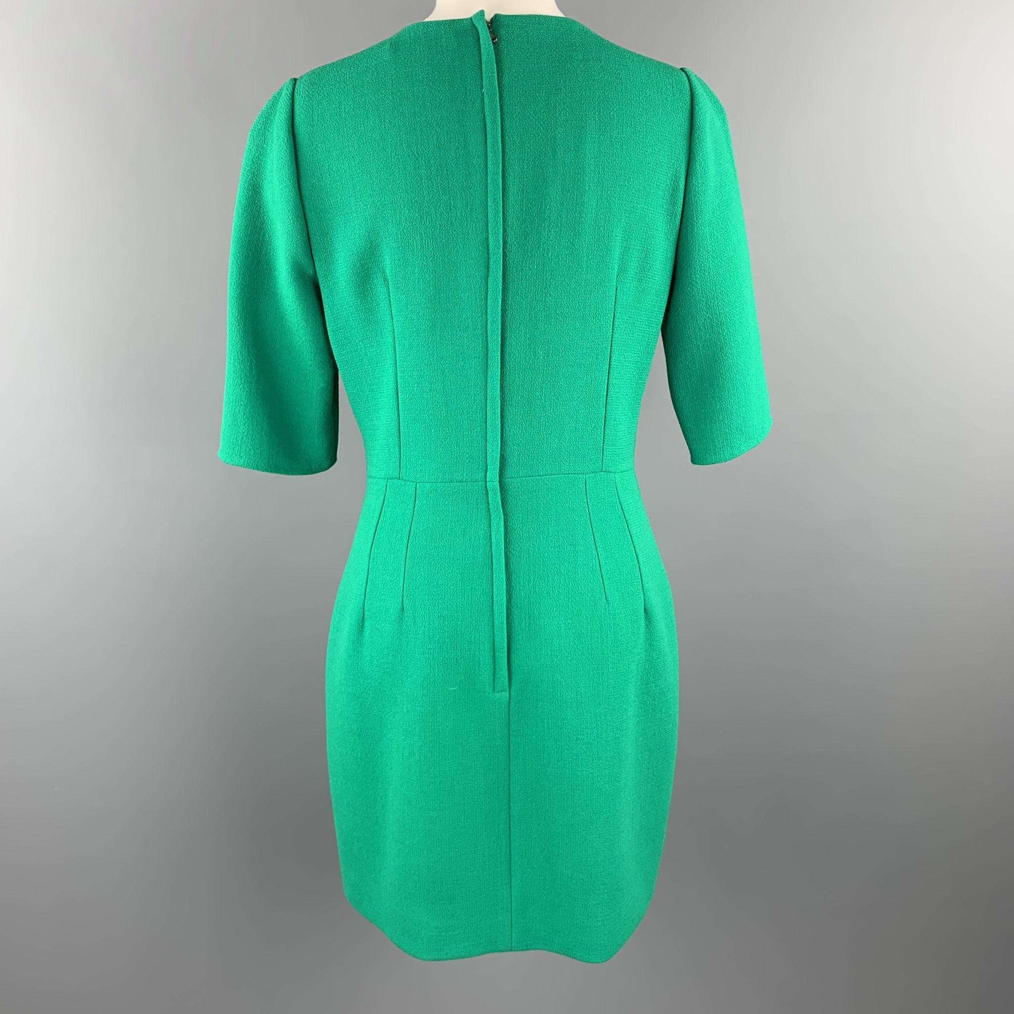 Women's DOLCE & GABBANA Size 10 Green Wool Crepe Three Quarter Sleeve Shift Dress