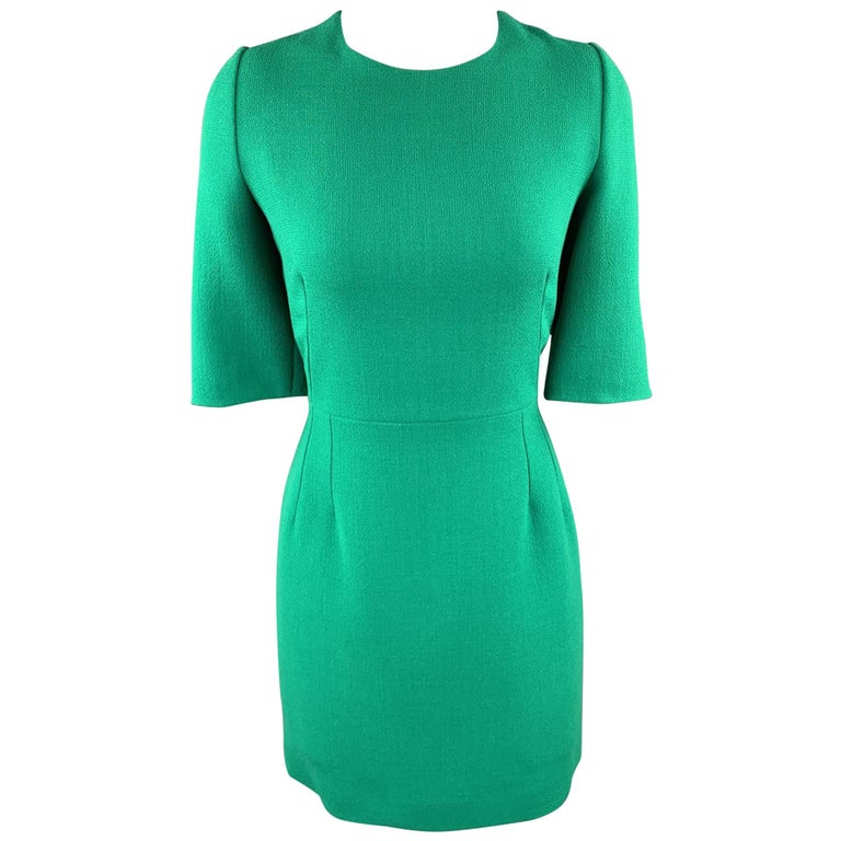 DOLCE and GABBANA Size 10 Green Wool Crepe Three Quarter Sleeve Shift ...