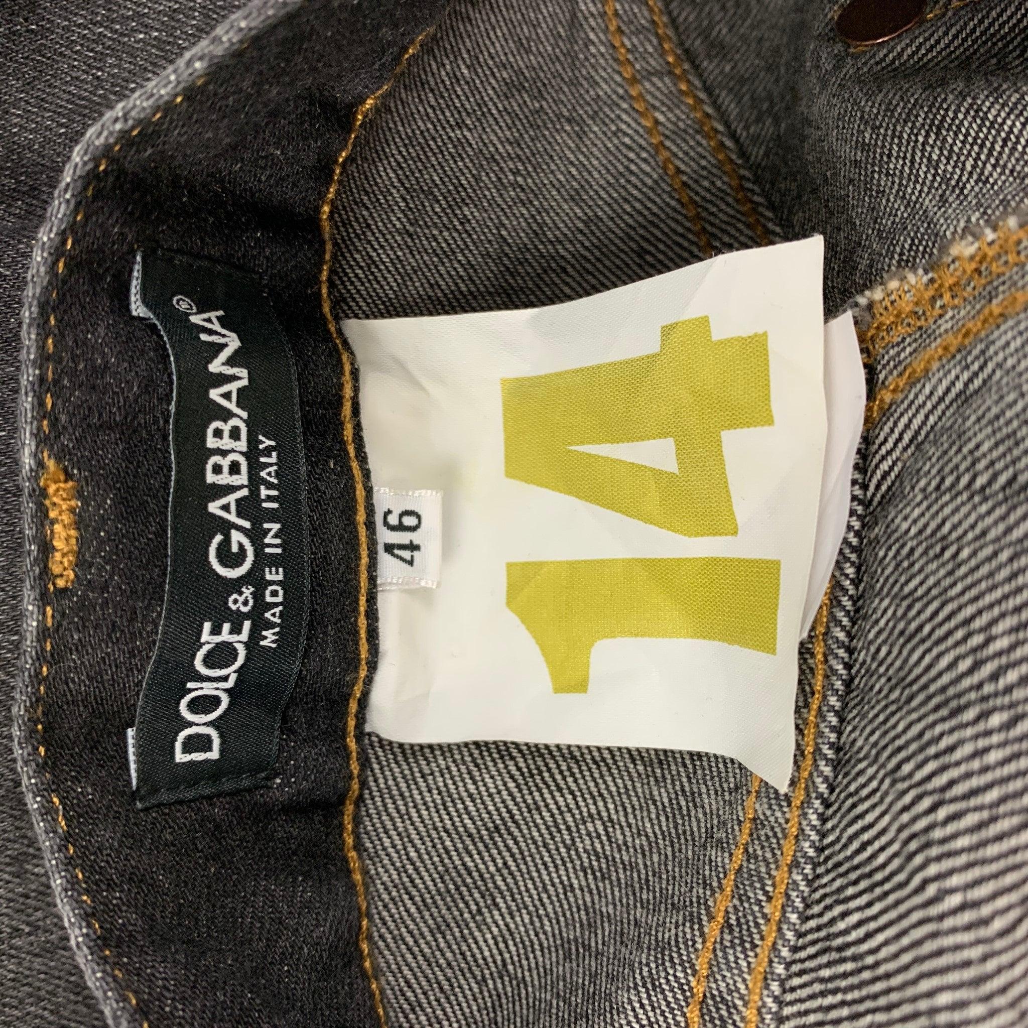 DOLCE & GABBANA Size 10 Grey Cotton Distressed Jeans In Good Condition In San Francisco, CA