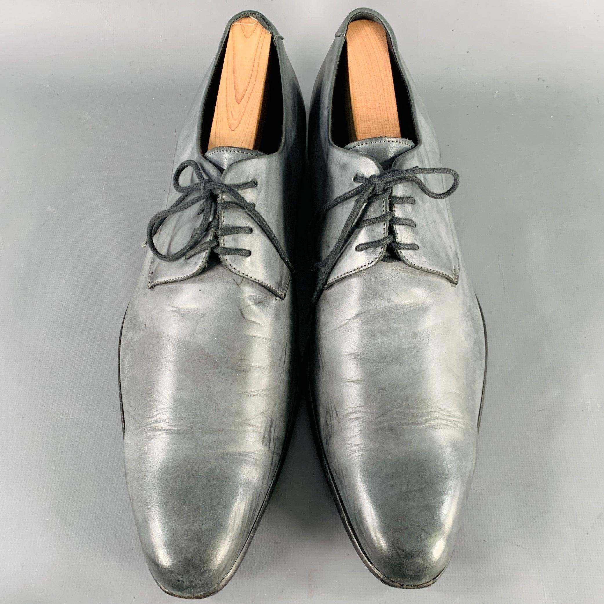 DOLCE & GABBANA Size 10.5 Grey Leather Derby Lace-Up Shoes In Good Condition For Sale In San Francisco, CA