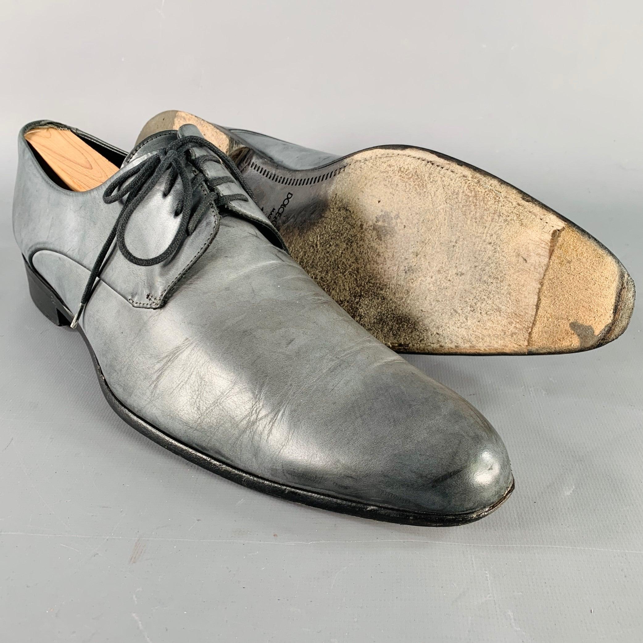 Men's DOLCE & GABBANA Size 10.5 Grey Leather Derby Lace-Up Shoes For Sale