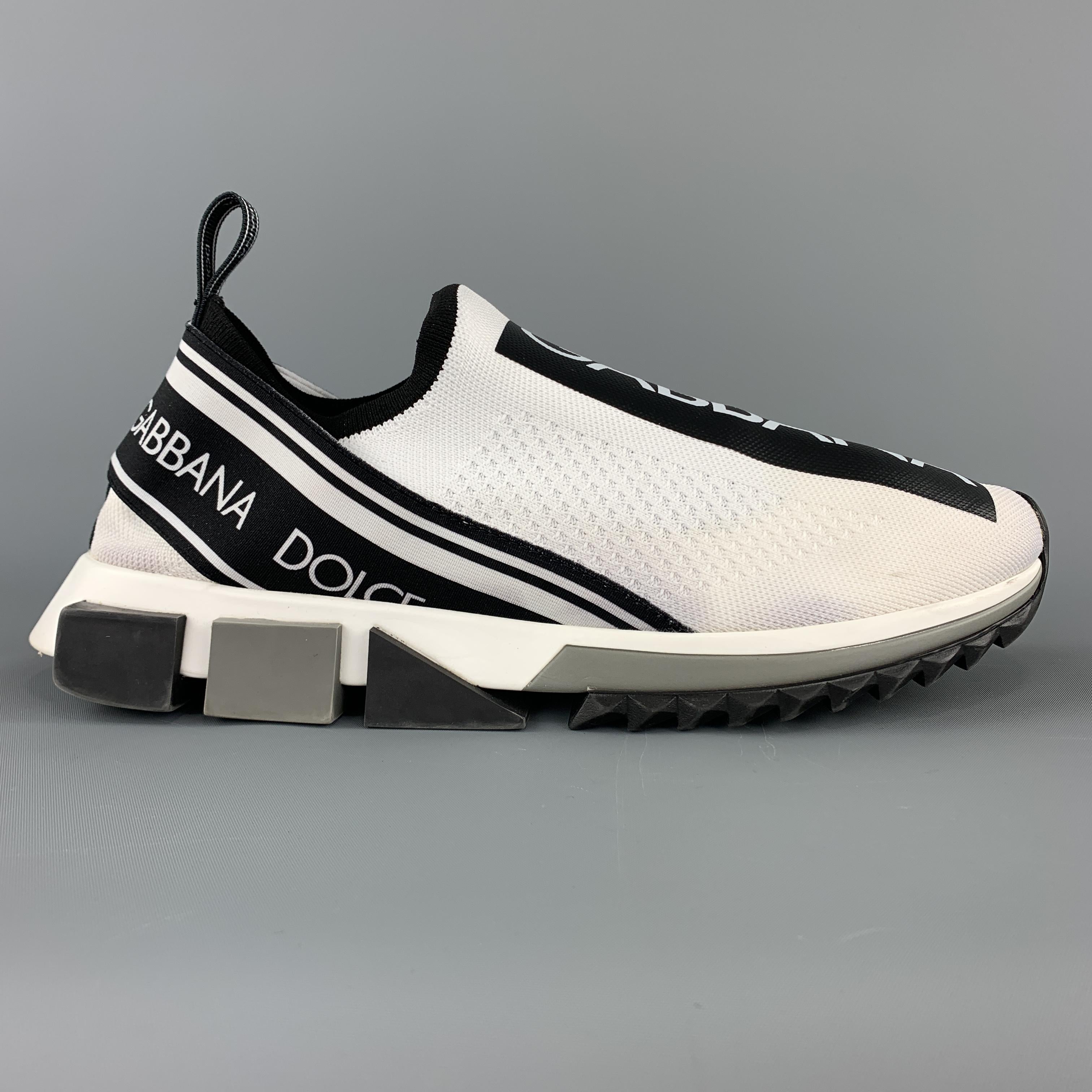 DOLCE & GABBANA Size 10White & Black Logo Tape Knit Sorrento Sneakers In Good Condition In San Francisco, CA