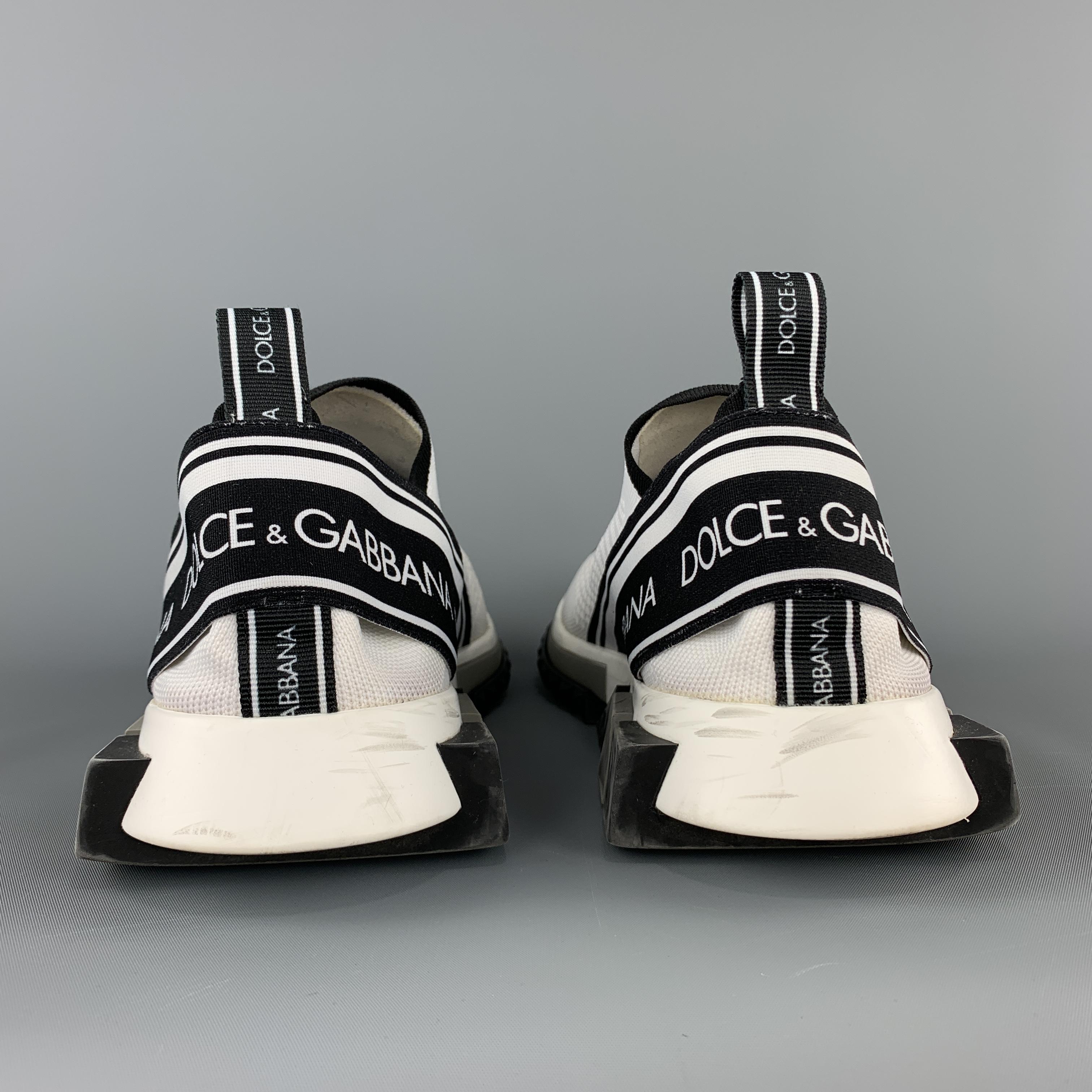 DOLCE & GABBANA Size 10White & Black Logo Tape Knit Sorrento Sneakers 1