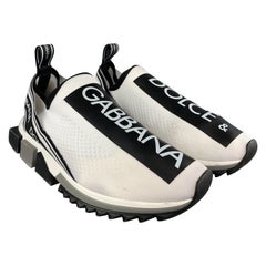 DOLCE & GABBANA Size 10White & Black Logo Tape Knit Sorrento Sneakers