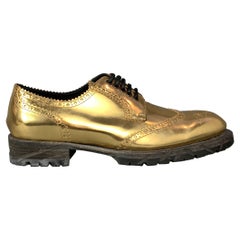 DOLCE & GABBANA Size 11 Gold Metallic Leather Lace Up Shoes