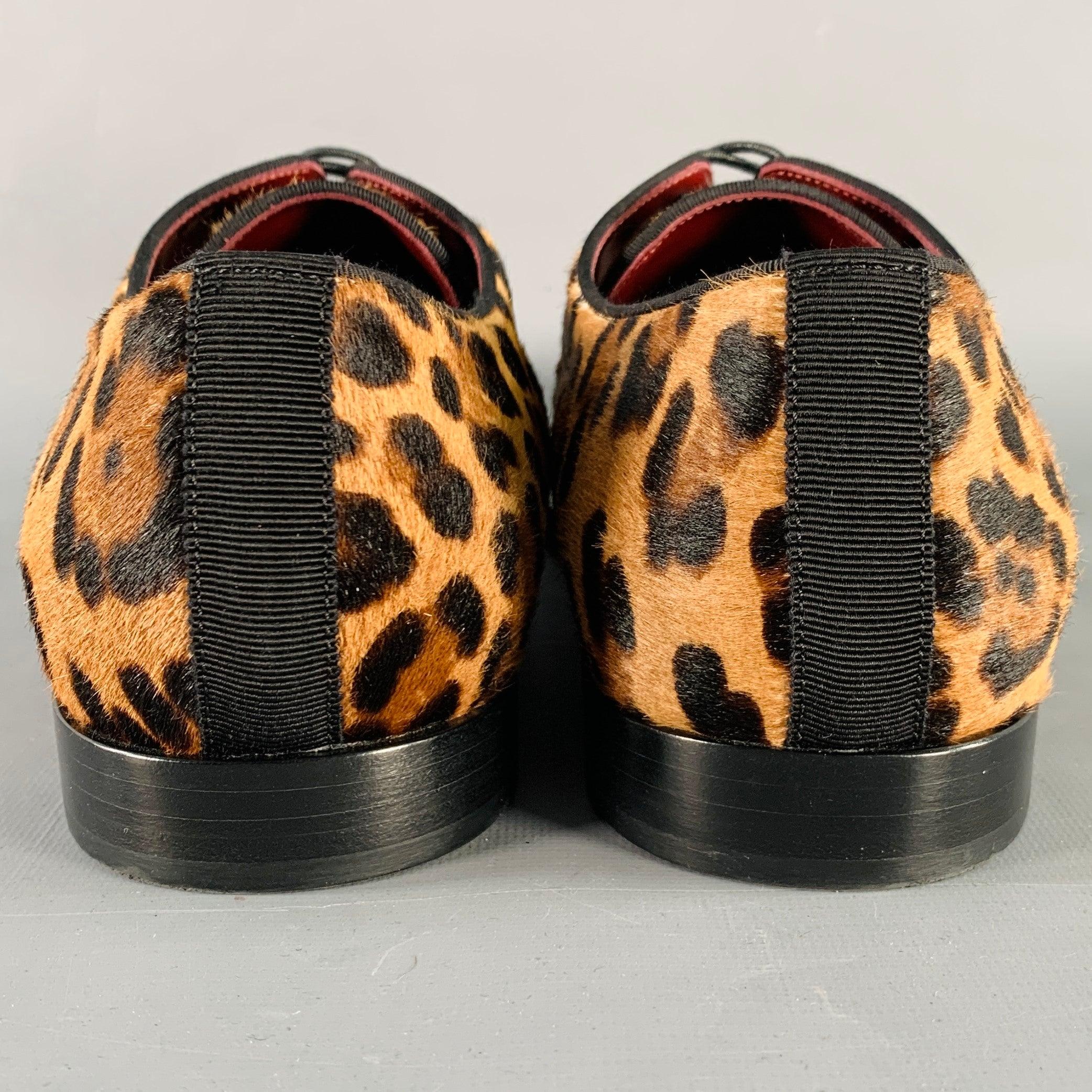 DOLCE & GABBANA Size 11 Tan Brown Black Animal Print Pony Hair Lace-Up Shoes In Excellent Condition For Sale In San Francisco, CA