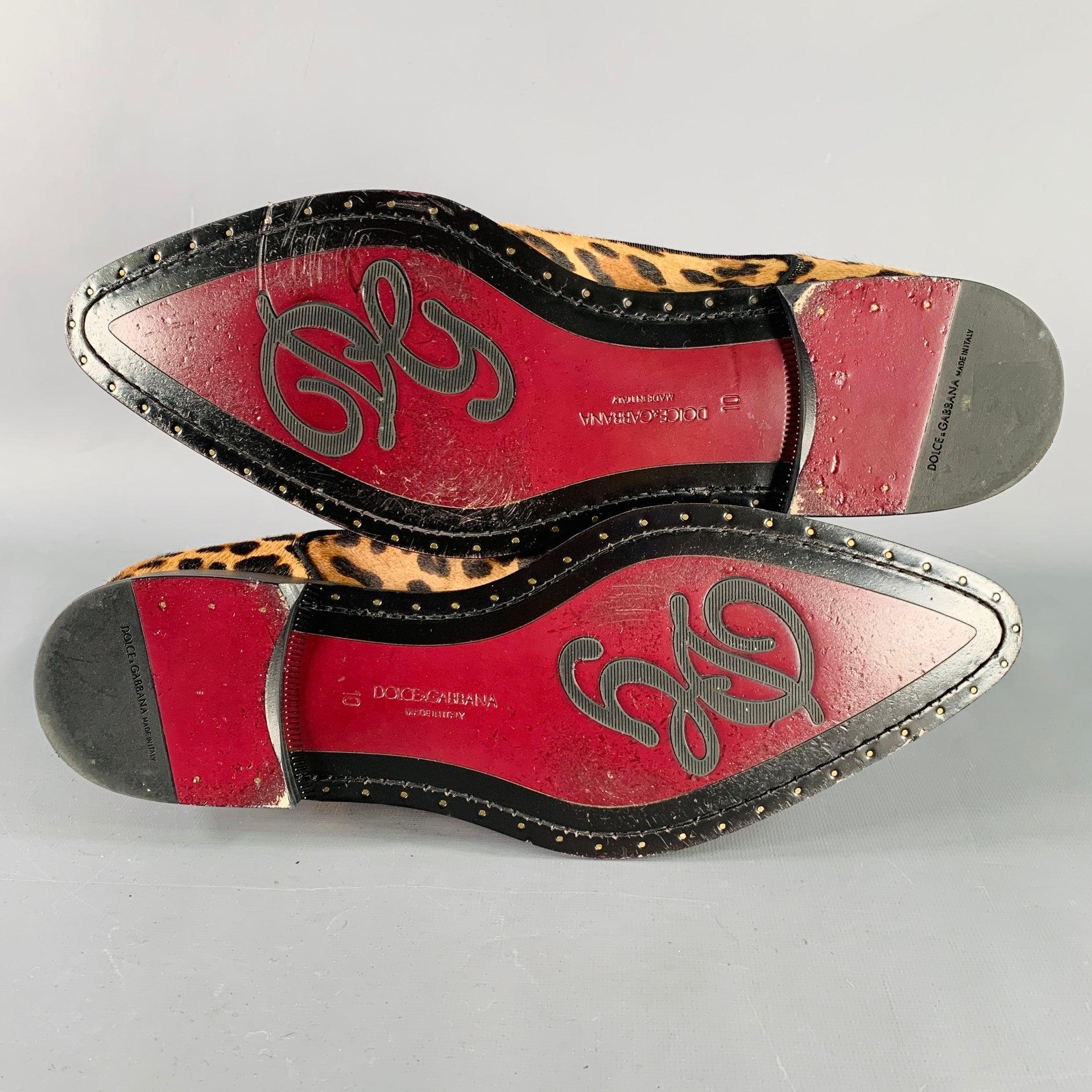 DOLCE & GABBANA Size 11 Tan Brown Black Animal Print Pony Hair Lace-Up Shoes For Sale 2