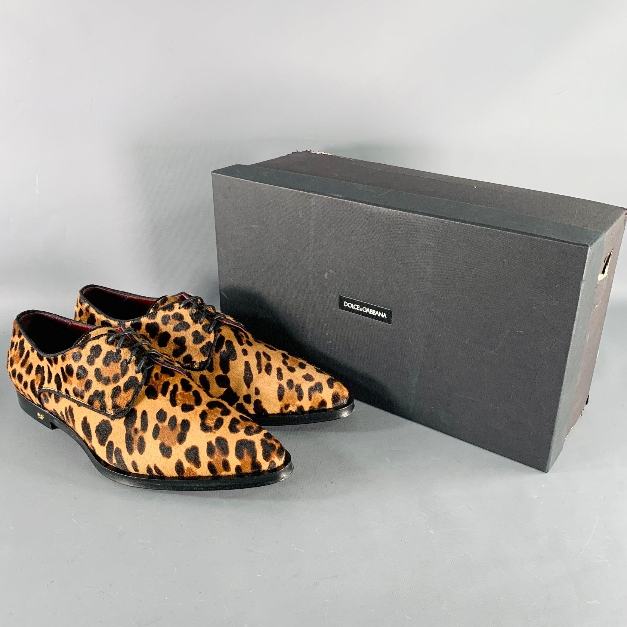 DOLCE & GABBANA Size 11 Tan Brown Black Animal Print Pony Hair Lace-Up Shoes For Sale 5