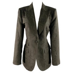 DOLCE & GABBANA Size 12 Black Polyester Blend Floral Jaquard Blazer