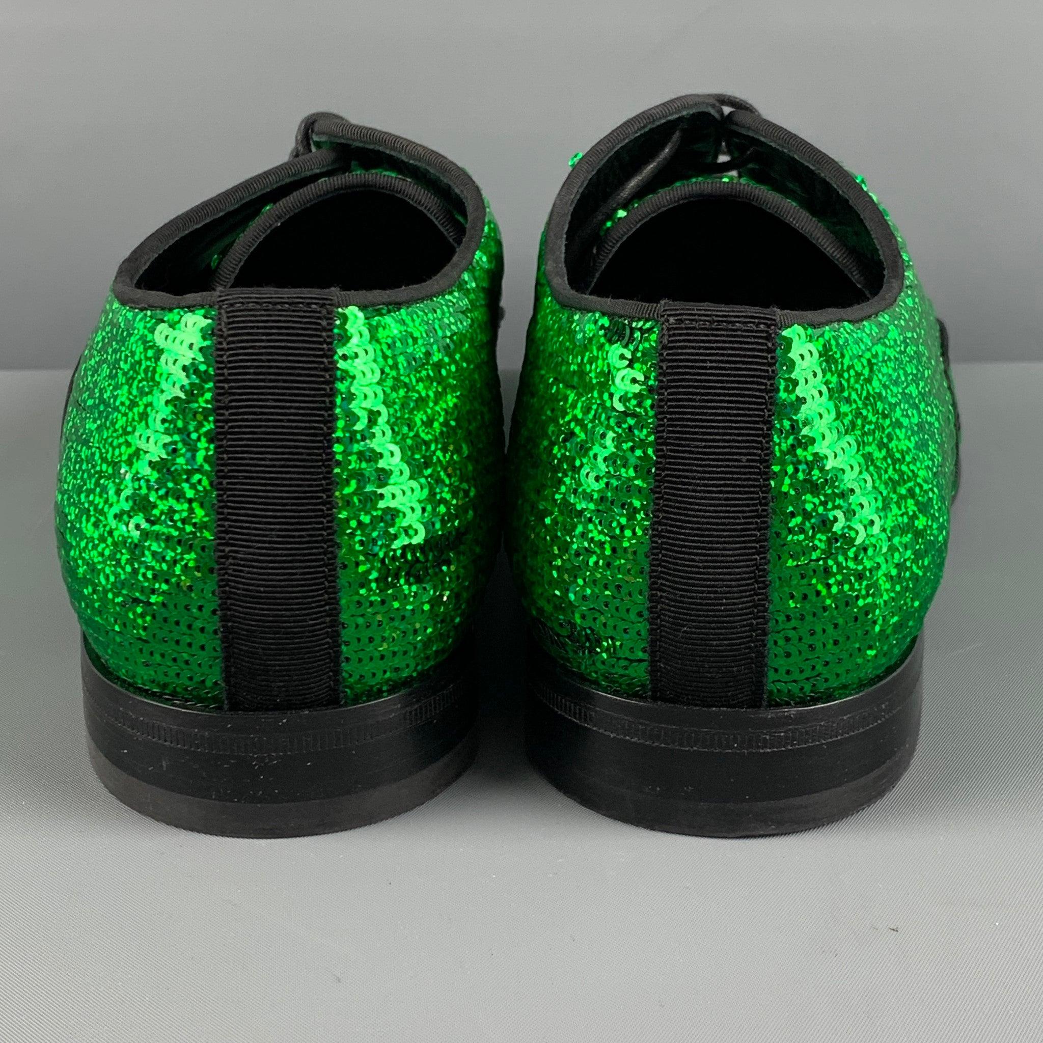 DOLCE & GABBANA Size 12 Green Sequined Lace Up Lace Up Shoes In Excellent Condition For Sale In San Francisco, CA