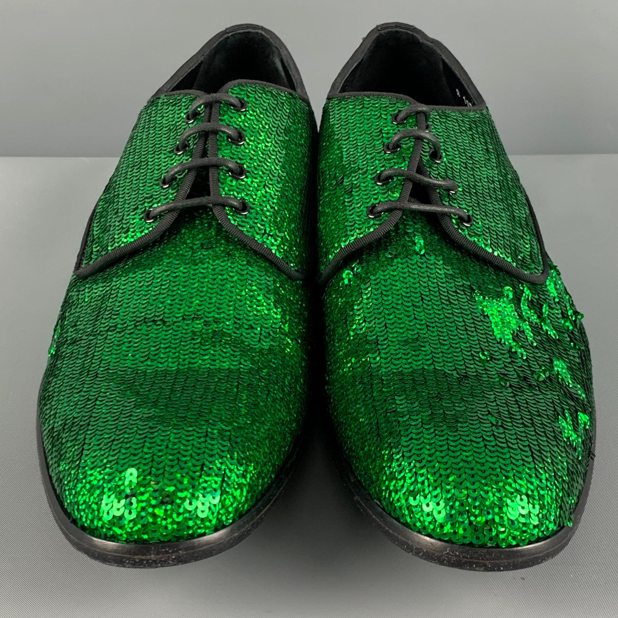 Men's DOLCE & GABBANA Size 12 Green Sequined Lace Up Lace Up Shoes For Sale