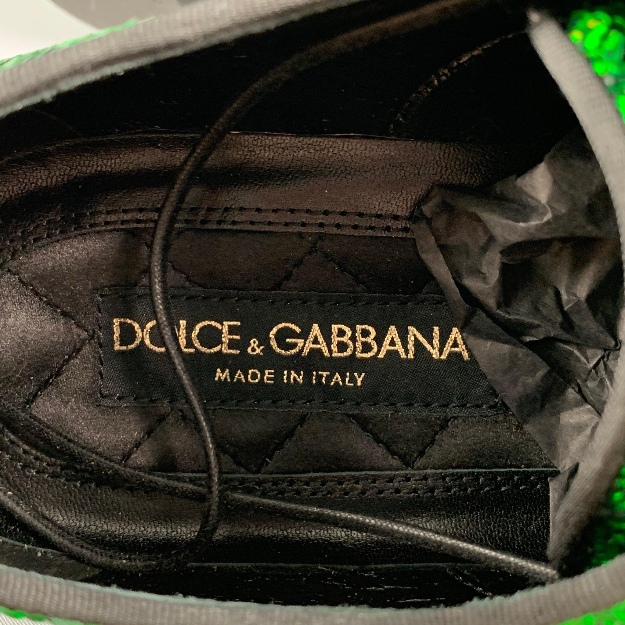 DOLCE & GABBANA Size 12 Green Sequined Lace Up Lace Up Shoes For Sale 4