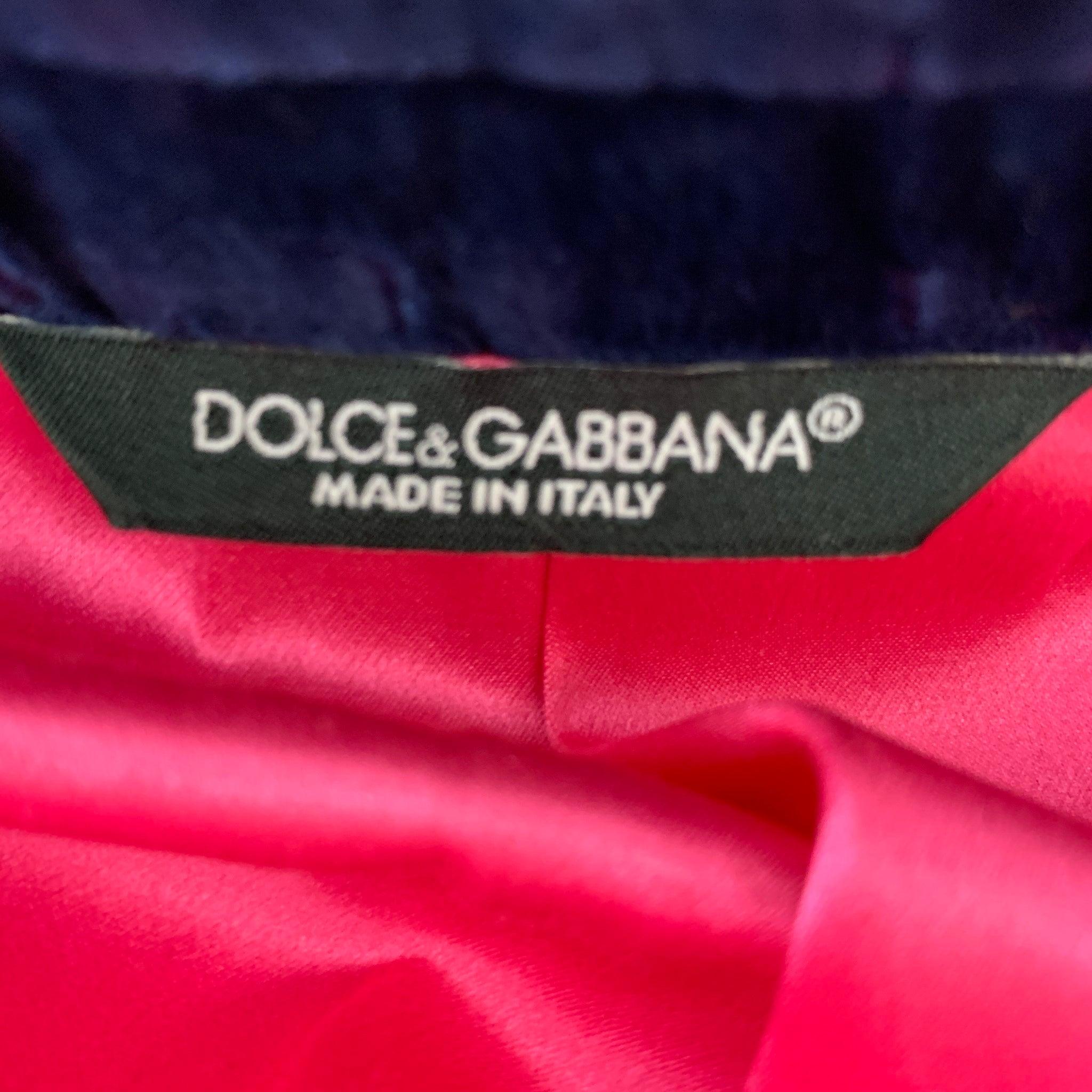 DOLCE & GABBANA Size 12 Pink Navy Gold Wool Beaded Peak Lapel Pants Suit 7