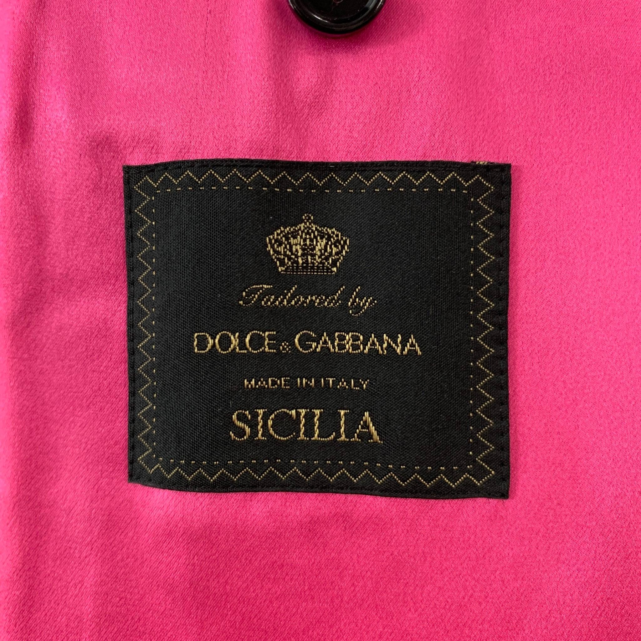 DOLCE & GABBANA Size 12 Pink Navy Gold Wool Beaded Peak Lapel Pants Suit 5