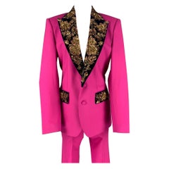 DOLCE & GABBANA Size 12 Pink Navy Gold Wool Beaded Peak Lapel Pants Suit