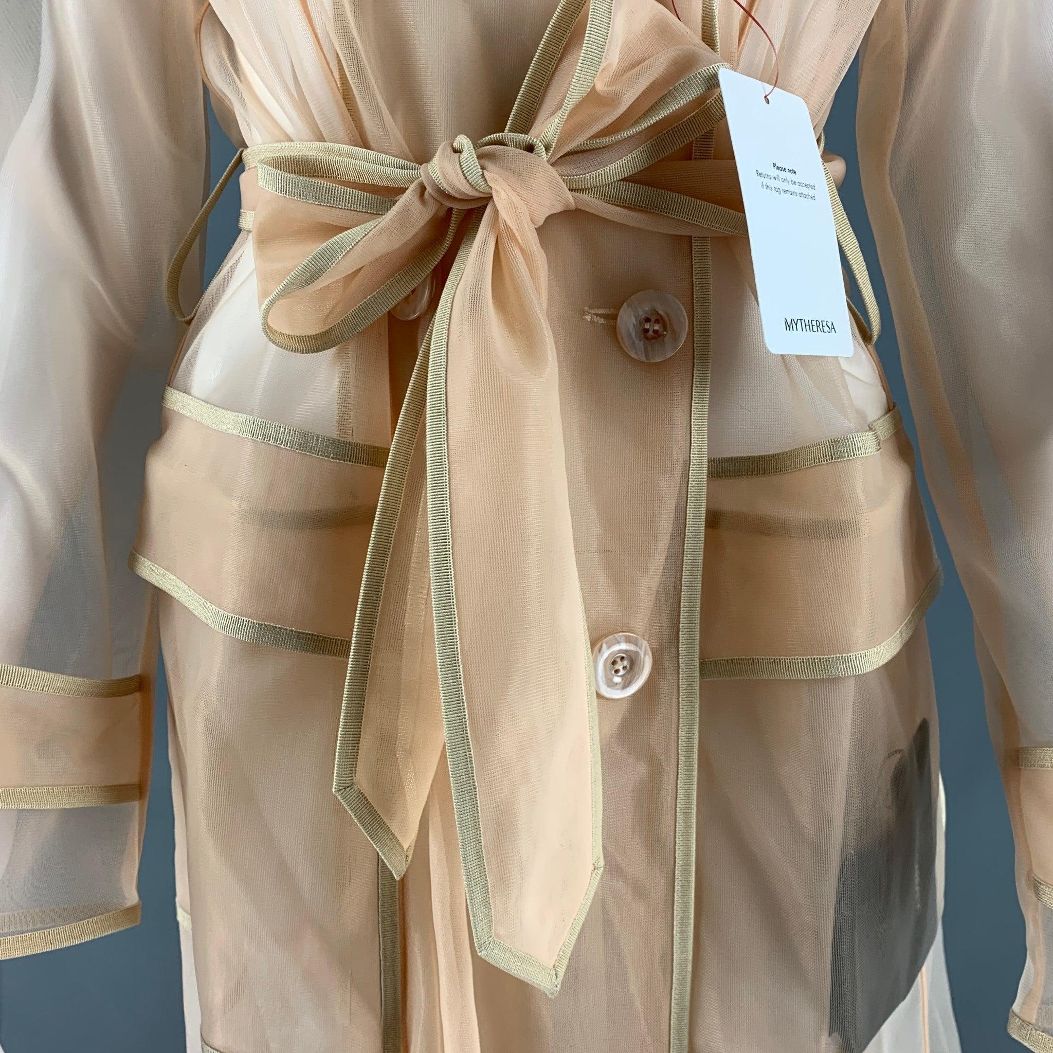 DOLCE & GABBANA KIM Tech Marquisette trench coat comes in a beige polyamide blend mesh material featuring a belted style, see through look, double breasted, and front pockets. Made in Italy.Excellent Pre-Owned Condition.  

Marked:   38
