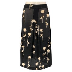 DOLCE & GABBANA A-Linien-Rock aus schwarzer cremefarbener Seide und Lycra mit Blumenmuster, Größe 2