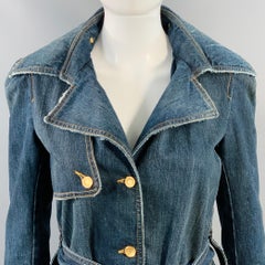 DOLCE & GABBANA Size 2 Blue Indigo Denim Belted Jacket