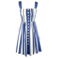 DOLCE & GABBANA Size 2 Blue & White Striped Cotton Button Up Sun Dress