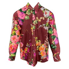 DOLCE & GABBANA Size 2 Burgundy Floral Print Shantung Silk Dress Shirt