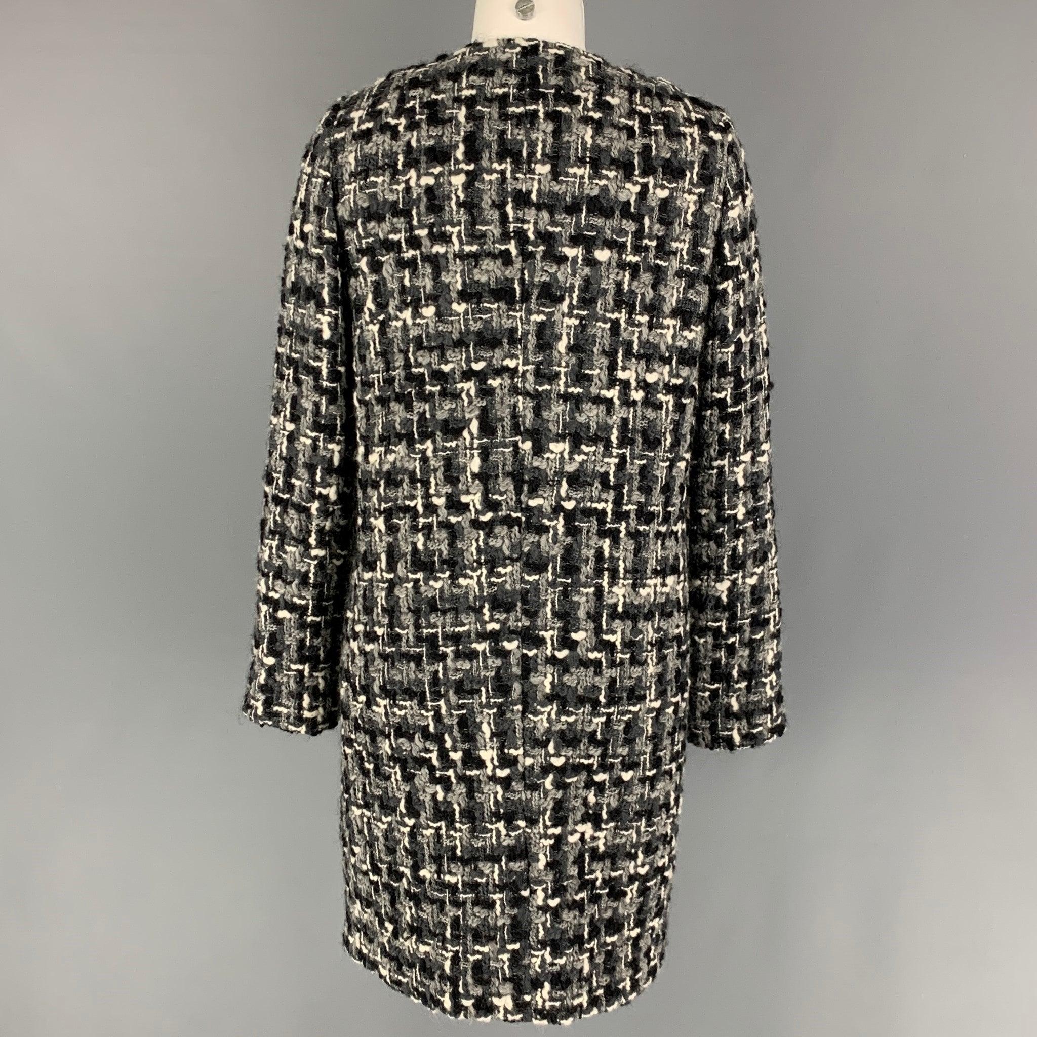 DOLCE & GABBANA Size 2 Grey Black White Wool Blend Tweed Collarless Coat In Good Condition For Sale In San Francisco, CA