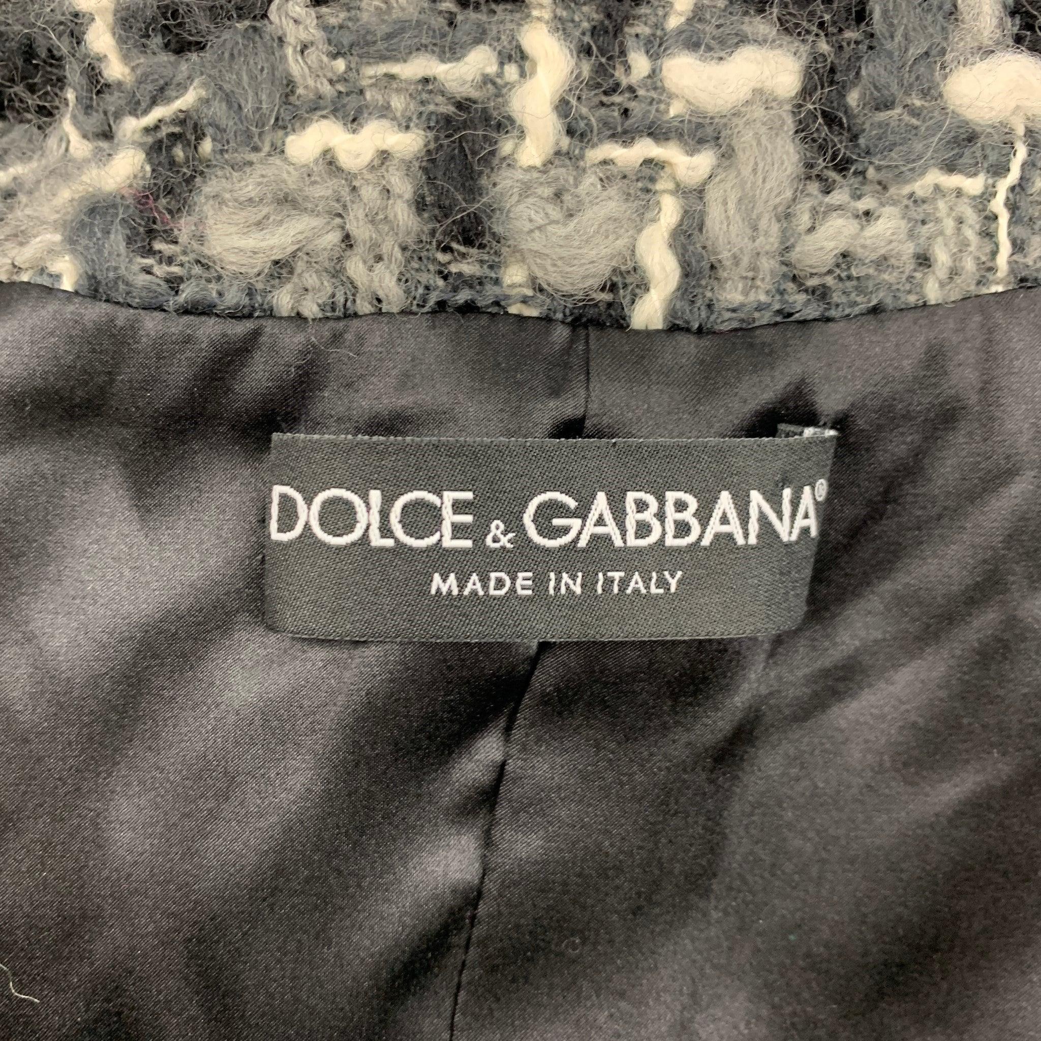 DOLCE & GABBANA Size 2 Grey Black White Wool Blend Tweed Collarless Coat For Sale 2