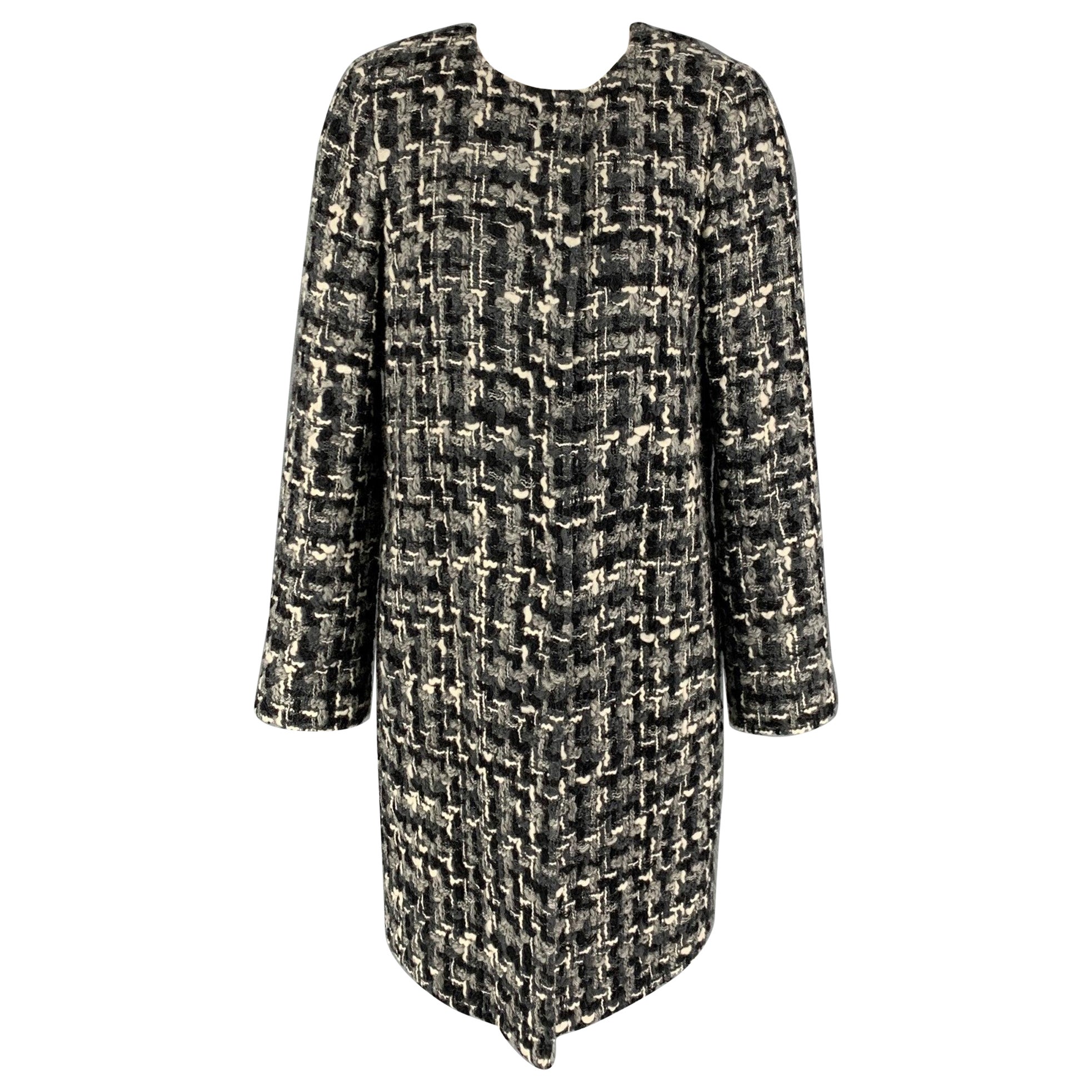 DOLCE & GABBANA Cappotto senza colletto in misto lana grigio nero bianco taglia 2