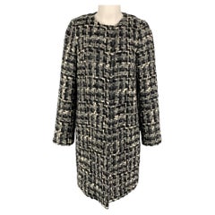 DOLCE & GABBANA Cappotto senza colletto in misto lana grigio nero bianco taglia 2