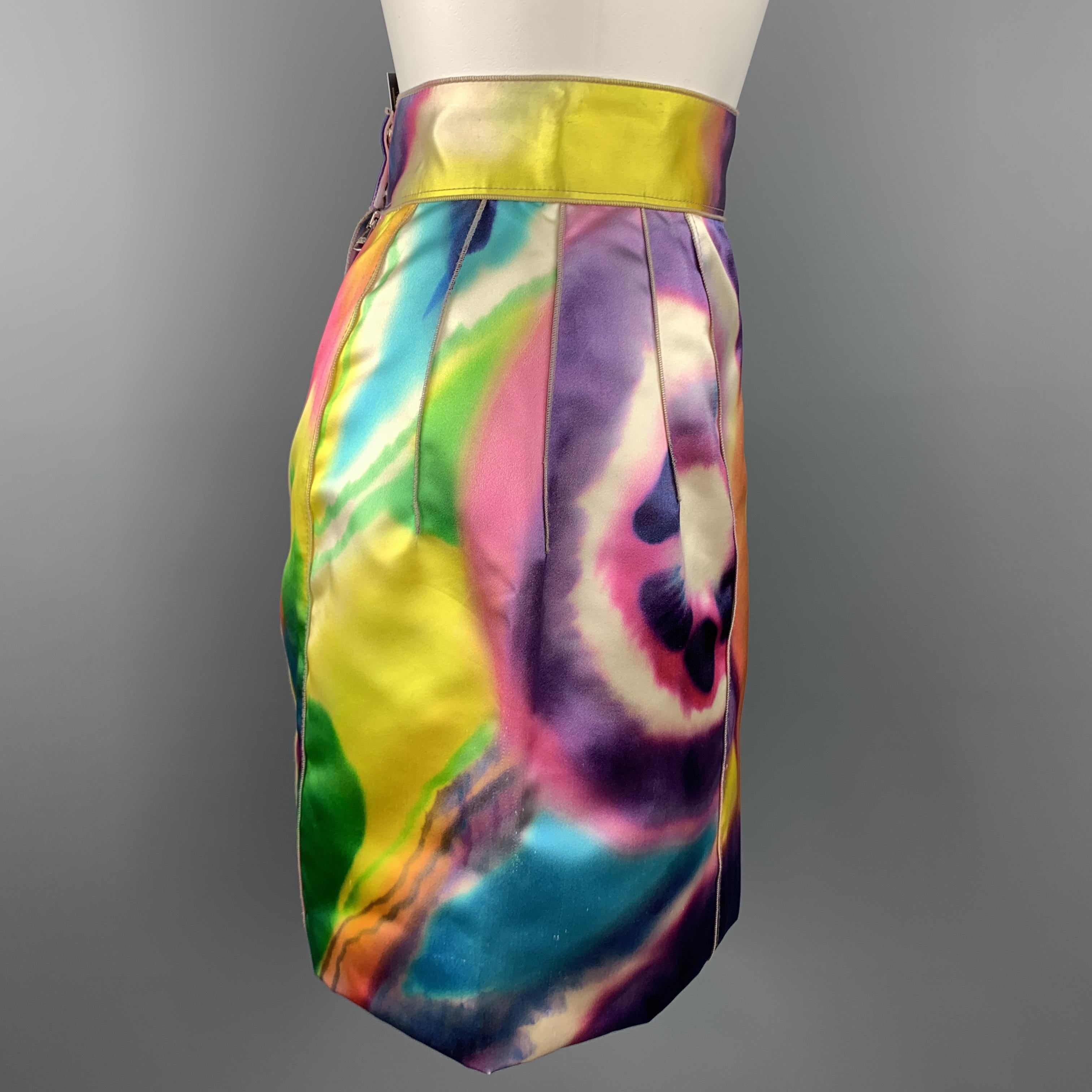 Brown DOLCE & GABBANA Size 2 Multi-Color Print Silk Mini Skirt