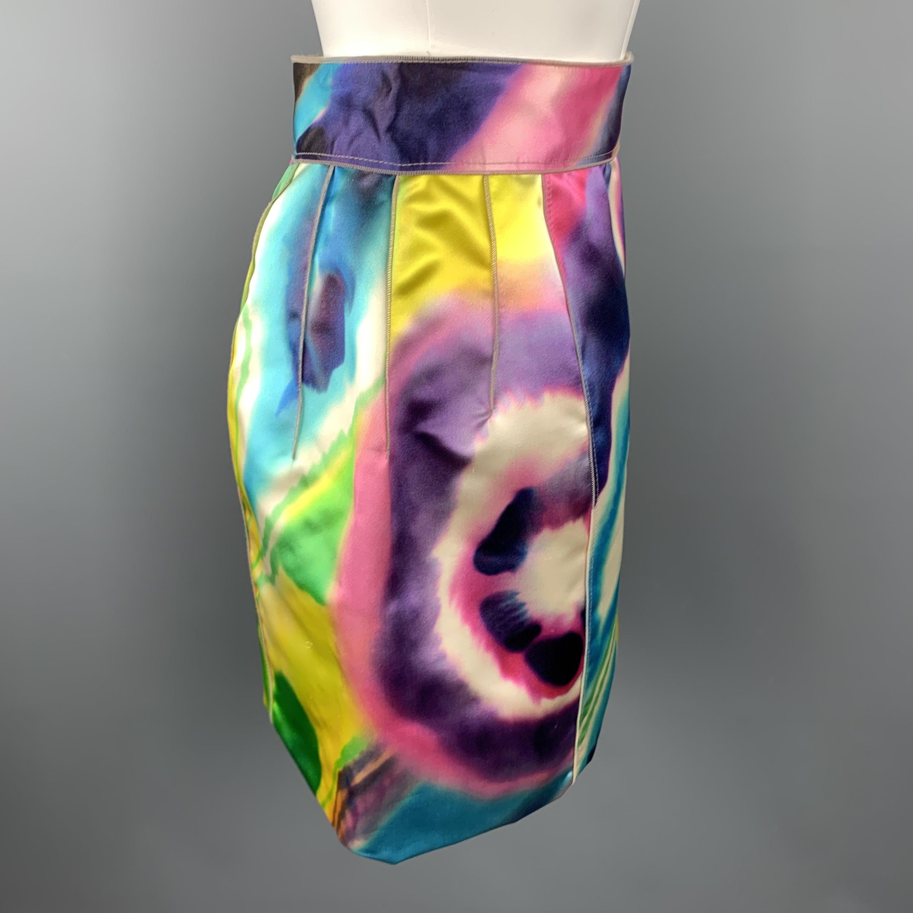 Women's DOLCE & GABBANA Size 2 Multi-Color Watercolor Silk Satin Skirt For Sale